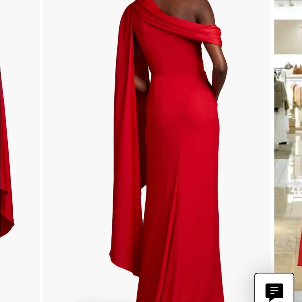 Tadashi Shoji Scarlet One Shoulder Gown - Picture 2 of 5